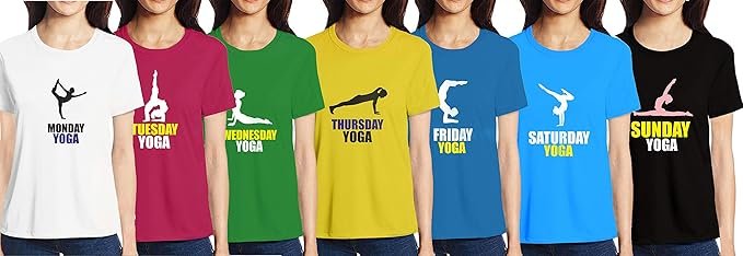 Pooplu Women's Regular Fit Yoga Combo Cotton Graphic Printed Round Neck Half Sleeves Pack of 7 Multicolour Yoga T Shirt.Yoga, Exercise, Gym, Fitness Pootlu Tshirts