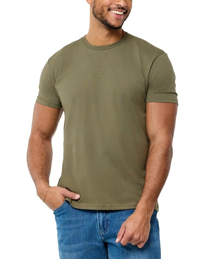 INTO THE AM Men's Fitted Crew Neck Essential Tees - Premium Modern Fit Short Sleeve Plain T-Shirts for Men