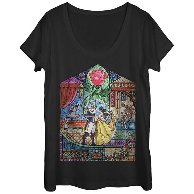 Fifth Sun Beauty and The Beast Women's Stained Glass Scoop Neck T-Shirt