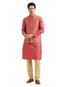 Manyavar Men's Art Silk Embroidered Kurta Jacket Pyjama Set