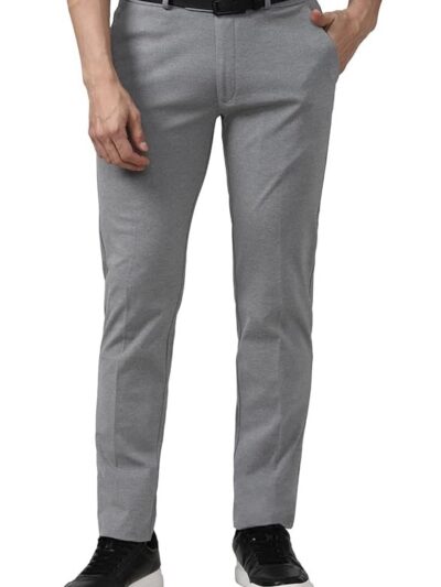 Peter England Men's Slim Fit Mid Rise Formal Stretchable Knit Super Trouser | Comfort Lycra | 360-Degree Stretch