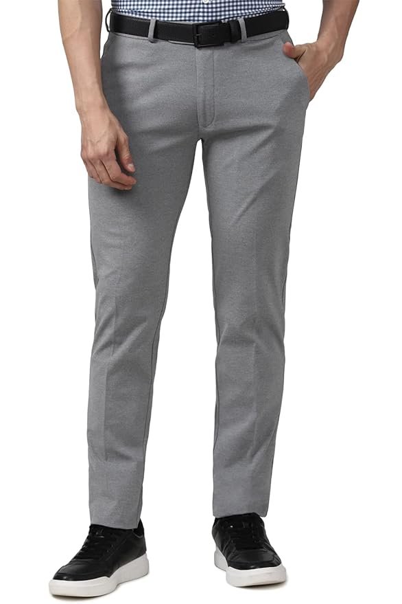 Peter England Men's Slim Fit Mid Rise Formal Stretchable Knit Super Trouser | Comfort Lycra | 360-Degree Stretch