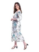 Mala Singh The Sundower Bardot Women's Floral Off-Shoulder Midi Dress, 3/4 Sleeve, White with Black Print, Casual Summer Wear