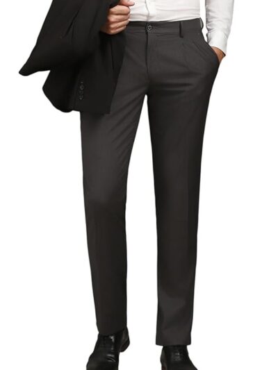 Louis Philippe Men's Regular Fit Mid Rise Premium Fabric Pleated Formal Trouser