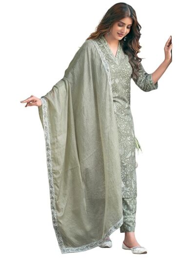SKYLEE Women's Rayon Floral Printed and Printed Lace Straight Kurta with Pant & Dupatta