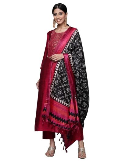 Varanga Brocade Yoke with Gota Detail Kurta with Trouser with Bandhani Printed Dupatta